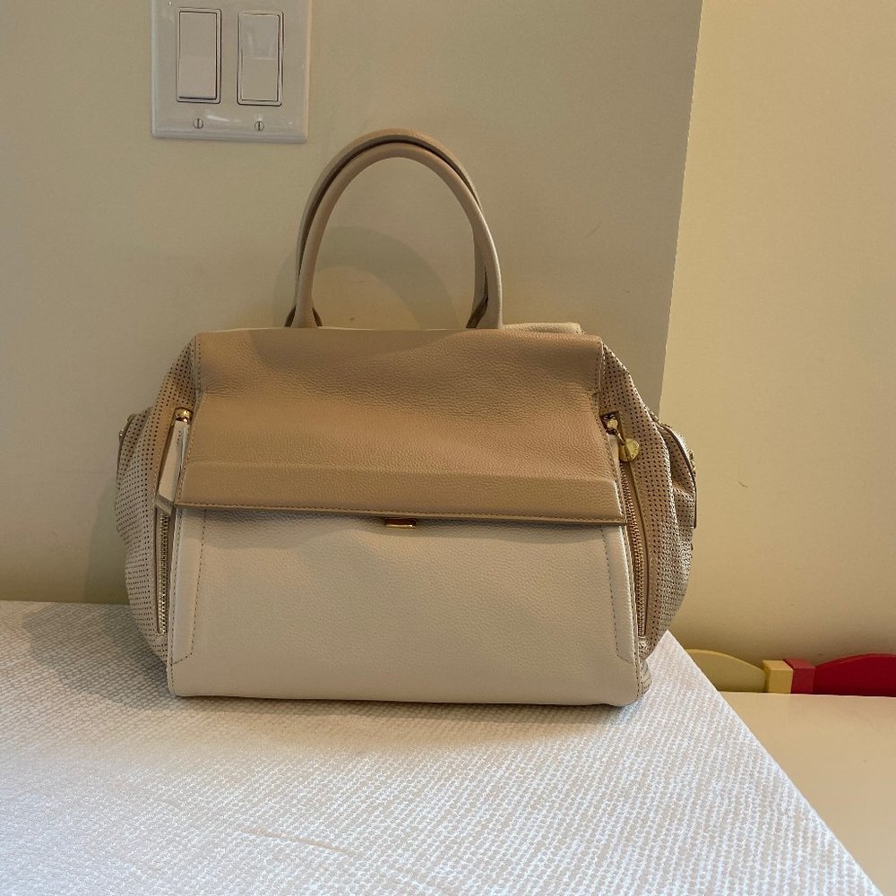 Celine Dion Collection Large Leather Taupe/Cream Satchel